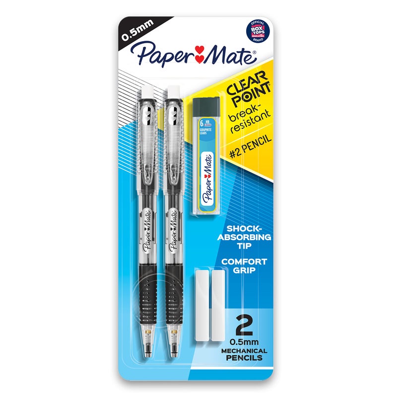 Paper Mate Clearpoint Mechanical Pencils 0.5mm Break Resistant HB #2 Lead School Supplies Art Supplies Drawing Sketching Pencils 2 Black 1 Lead Refill Set 2 Erasers - Image 1